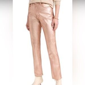 Anthropologie Metallic Pink Straight Leg Jeans